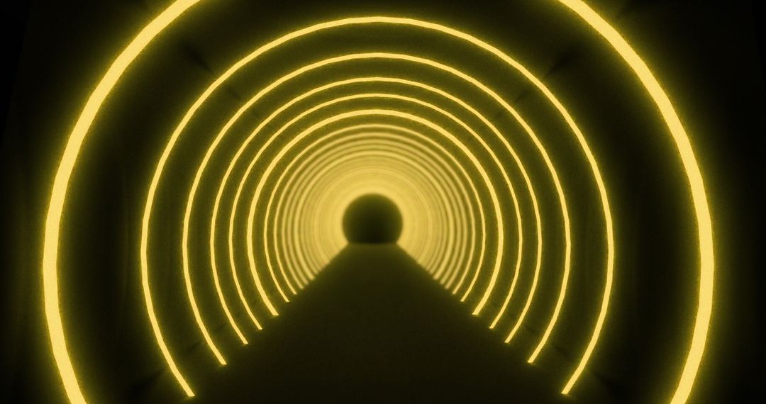 Futuristic Yellow Neon Light Tunnel with Pulsating Arcs