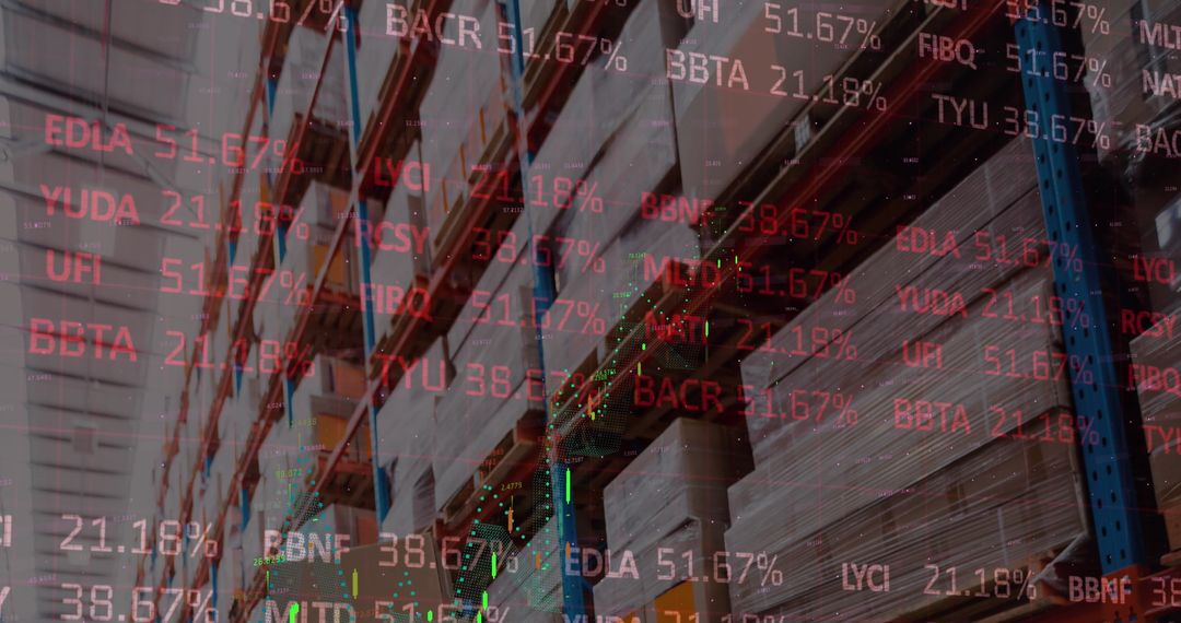 Blurred Warehouse with Overlapping Financial Data Screens