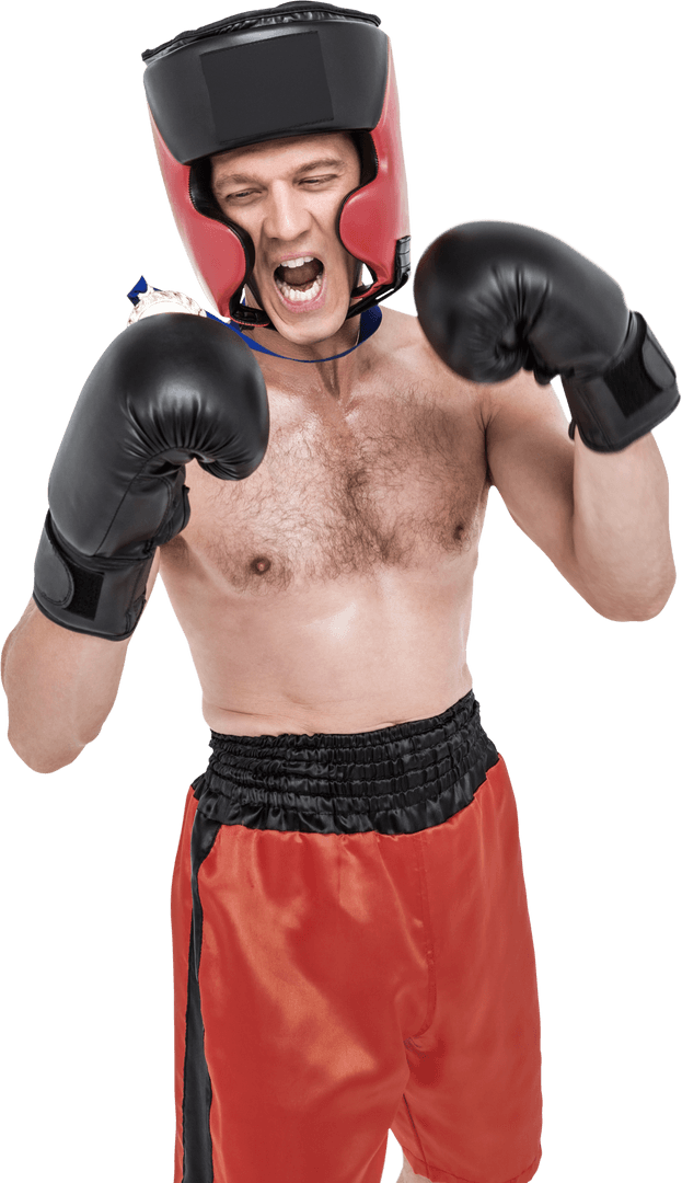 Triumphant Boxer with Medal in Winning Stance on Transparent Background