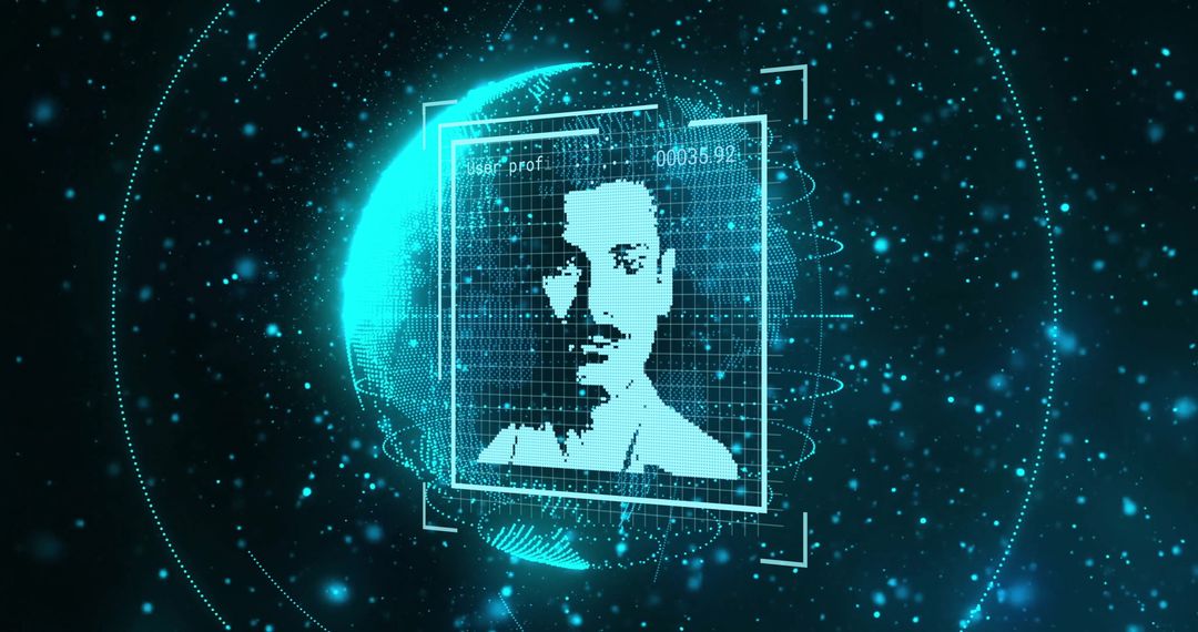 Futuristic Digital Portrait Hovering Over Glowing Digital Globe