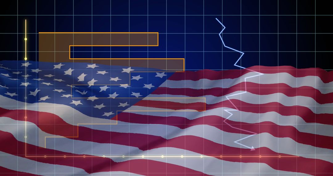 Financial Data Overlaid on USA Flag with Graphs