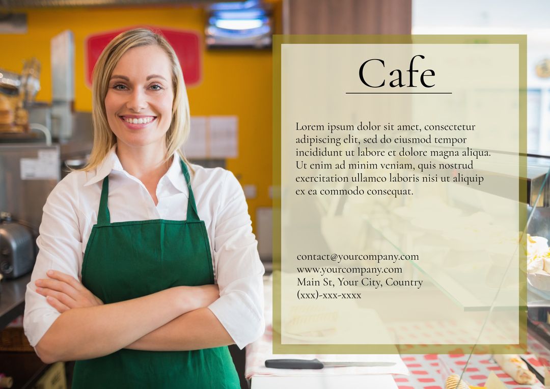 Smiling Barista Promoting Welcoming Cafe Atmosphere with Customizable Menu - Download Free Stock Templates Pikwizard.com