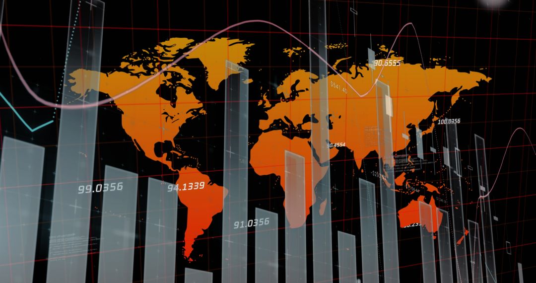 Global data visualization with world map and bar graphs