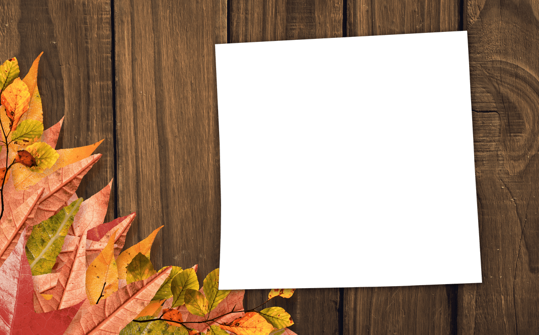 Transparent Mockup with Autumn Leaves on Wooden Background