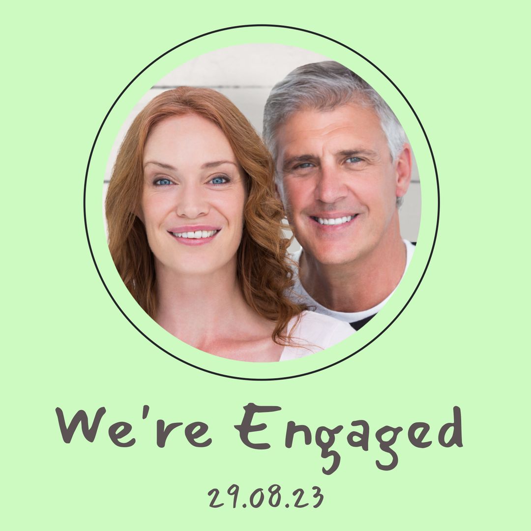 Happy Couple Announcing Engagement With Date on Green Background - Download Free Stock Templates Pikwizard.com