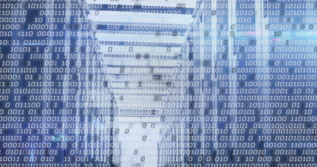 Binary Code Overlay on Server Racks in Data Center Conveying Cybersecurity and Networking