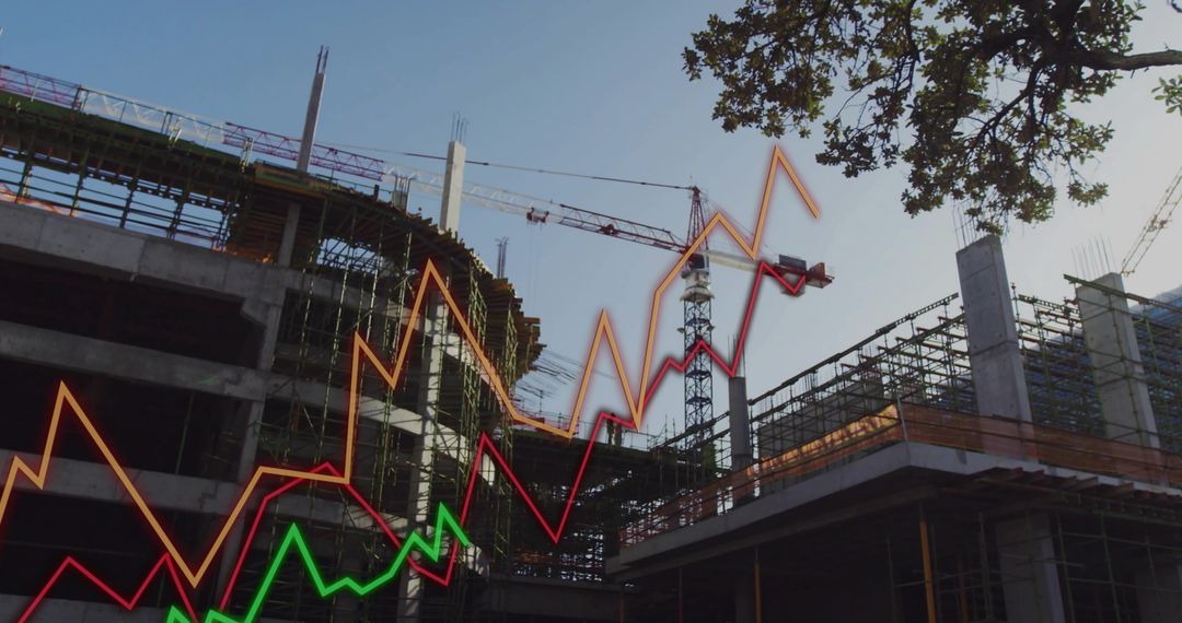 Rising Construction Growth with Superimposing Financial Graphs over Urban Concrete Frame