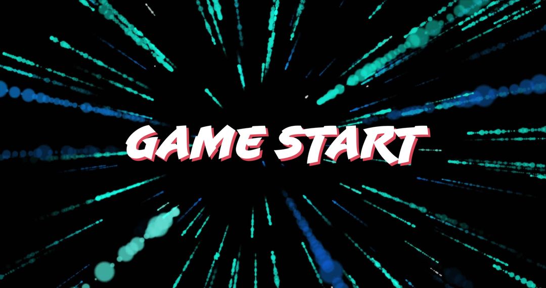 Futuristic Game Start Screen with Radiating Teal-Blue Streaks