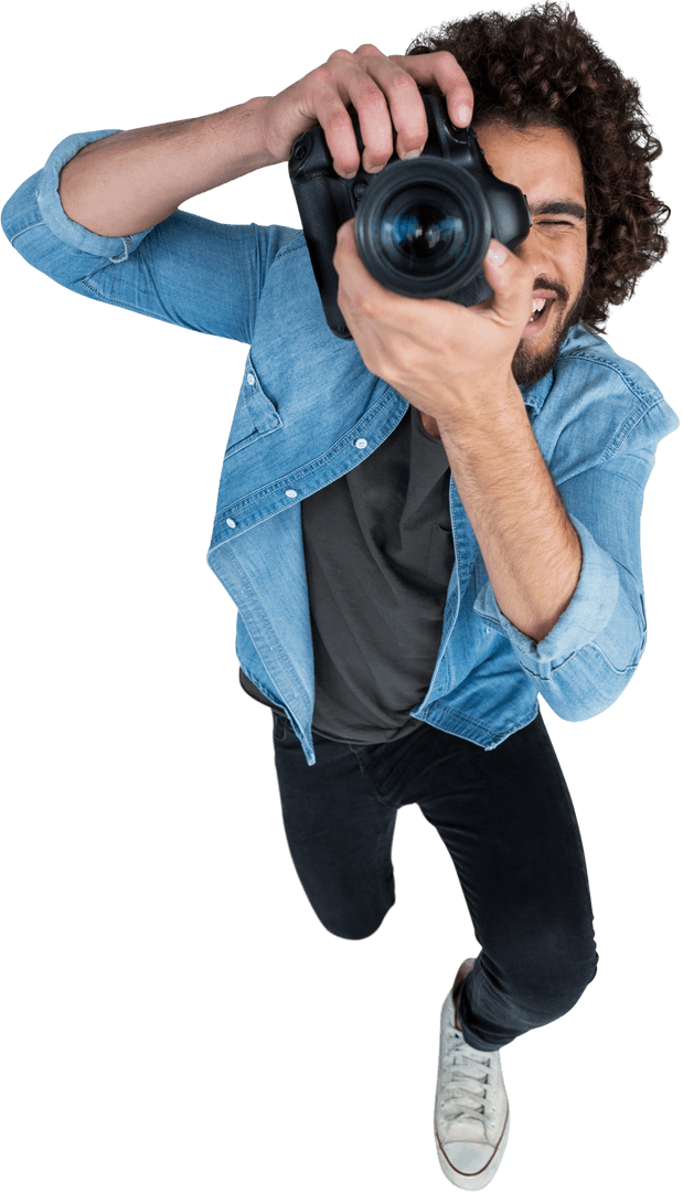 High Angle View of Photographer with Camera on Transparent Background