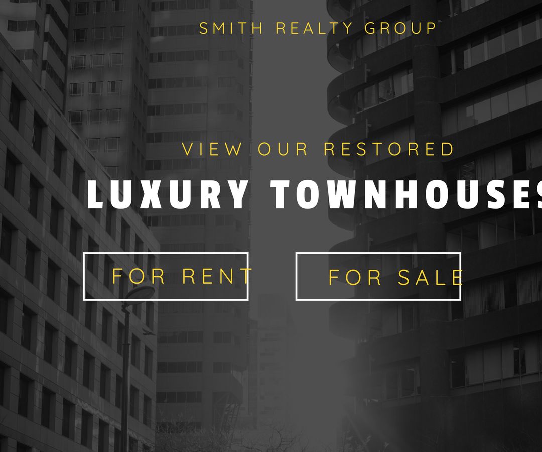 Luxury Townhouses Promotion with Urban High-Rise Background