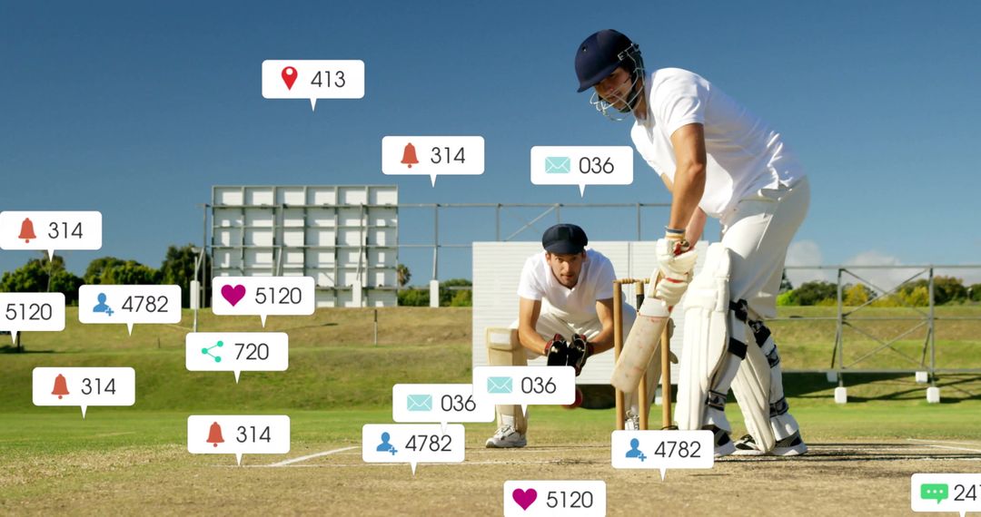 Caucasian Cricket Players with Growing Social Media Engagement, Digitally Generated - Free Images, Stock Photos and Pictures on Pikwizard.com