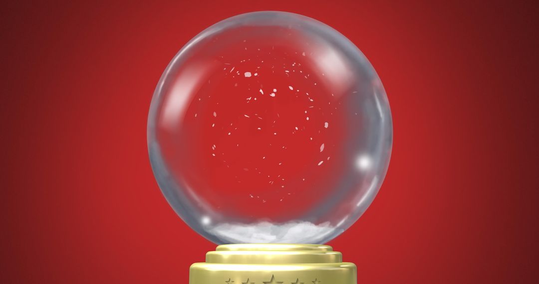 Minimalist Glass Snow Globe with Swirling Snow on Red Background