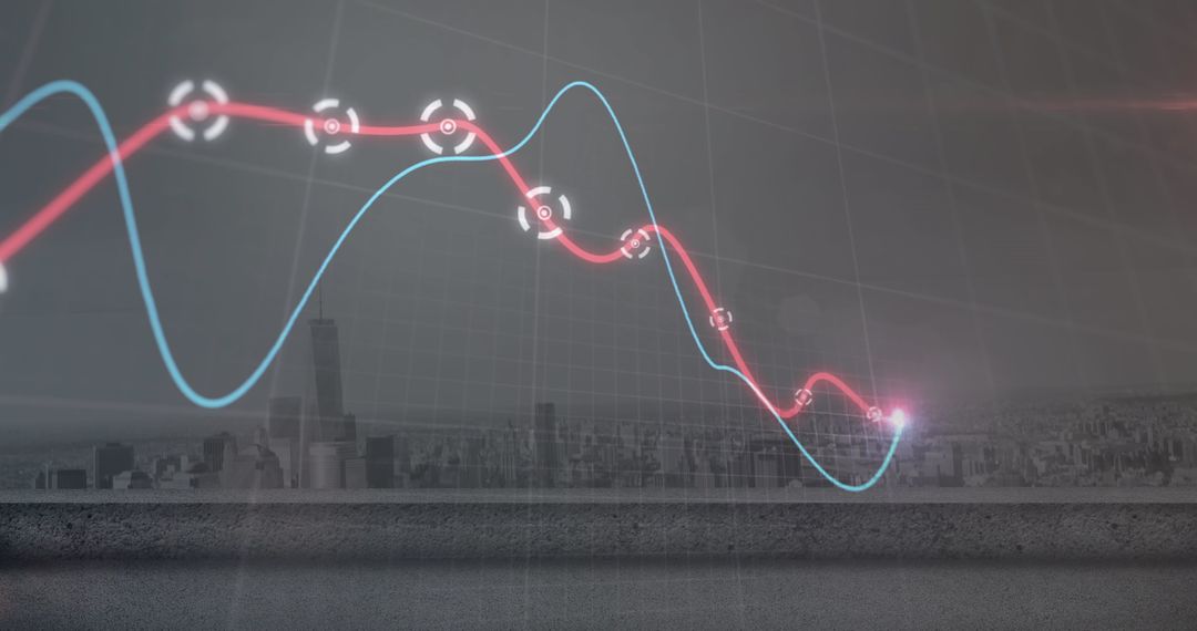 Glowing Business Graphs Overlaying Cityscape Aerial View