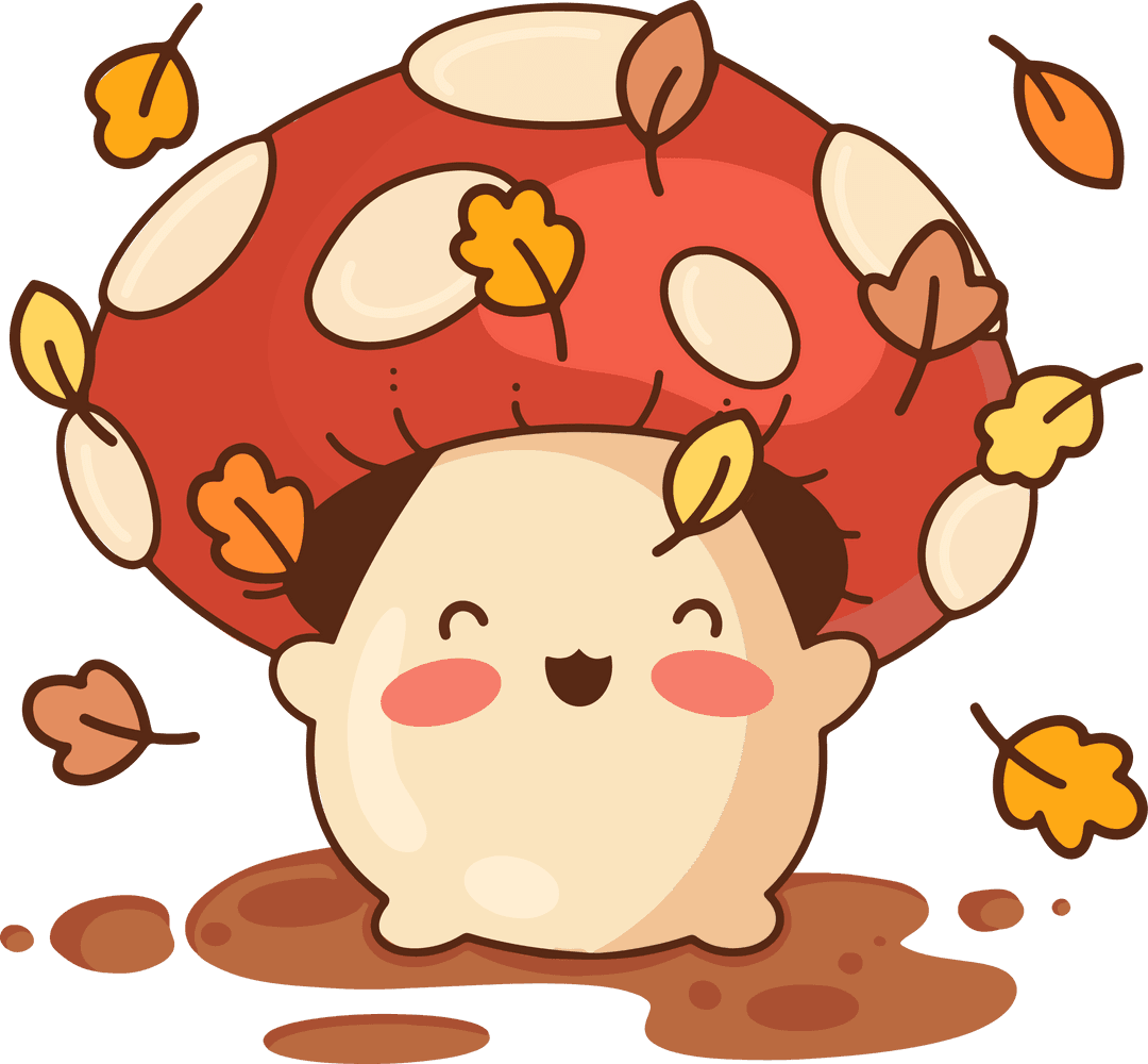 Cheerful Mushroom Character with Red Cap Transparent Background