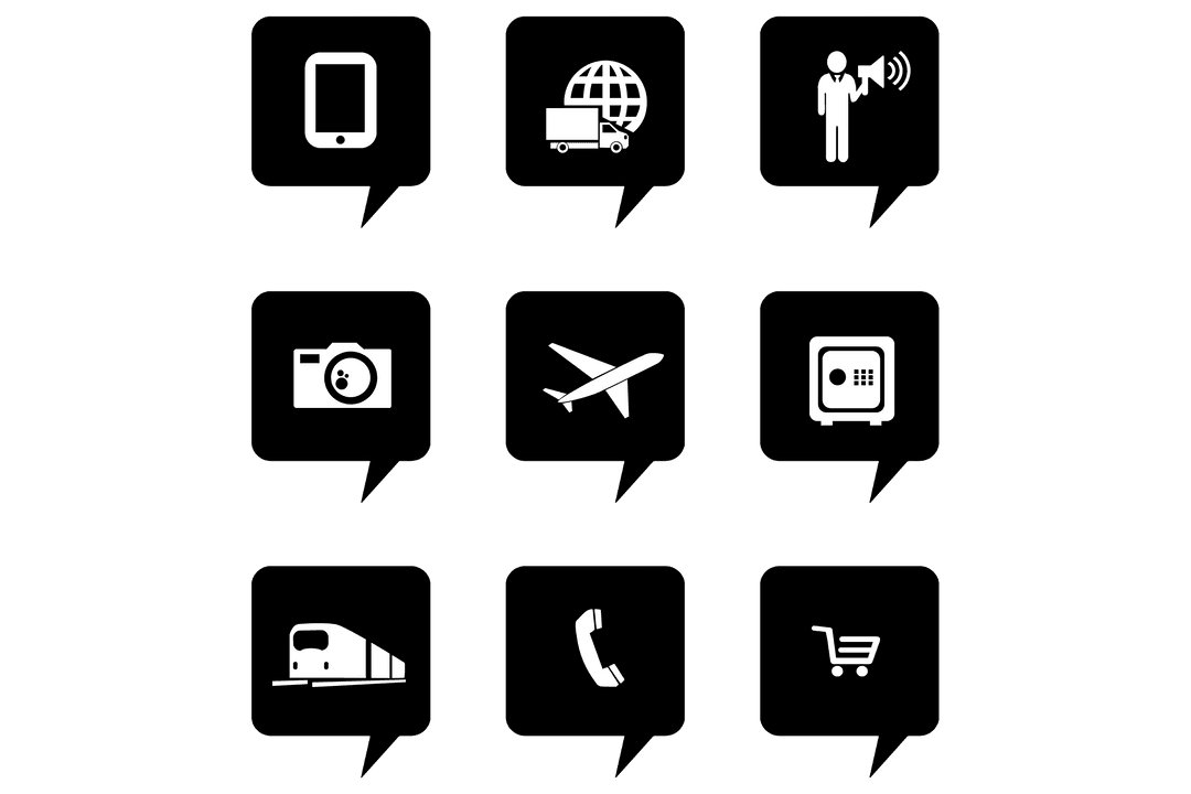 Digital Communication Icons Set on Transparent Background