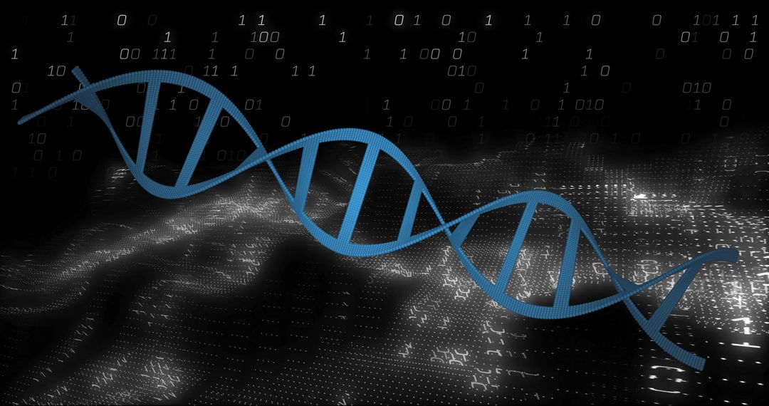 Digital DNA Strand with Binary Code Background Illustration