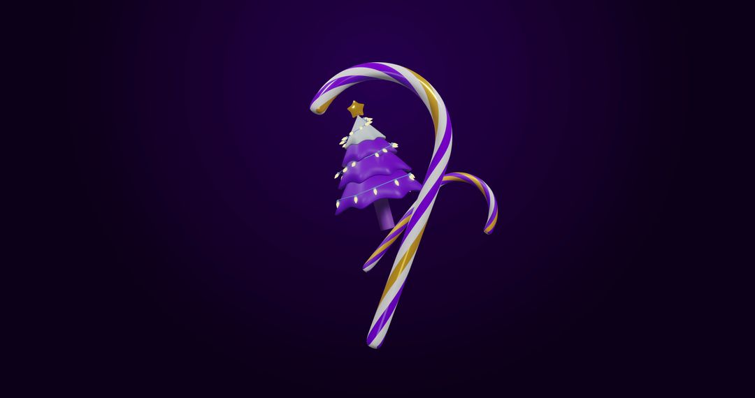 Festive Christmas Tree and Candy Canes on Dark Background