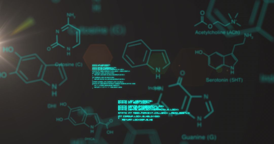 Glowing Molecular Diagrams in Futuristic Digital Interface