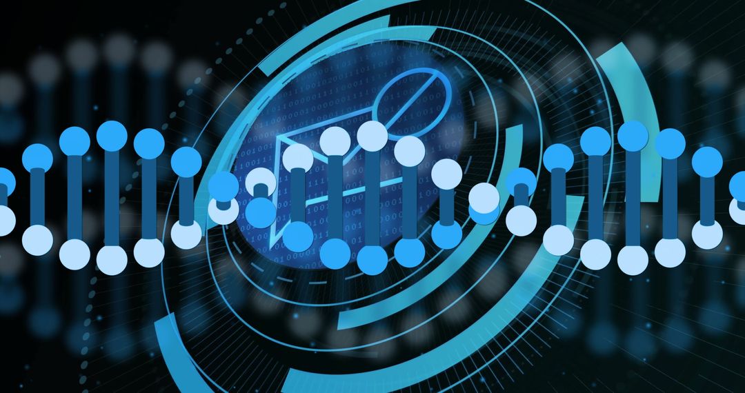 Stylized DNA Helix with Futuristic Digital Interface