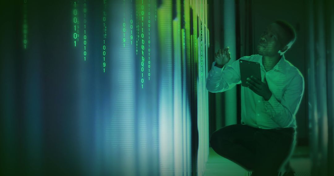 Analyzing Data in Modern Server Room with Digital Overlay