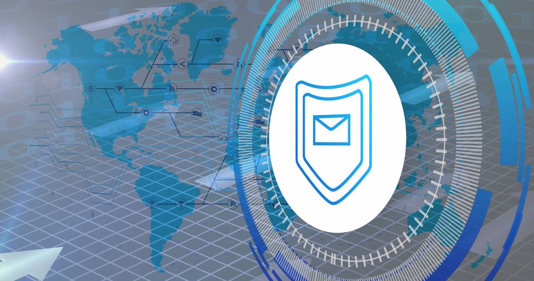 Digital Shield Icon with Global Network Background