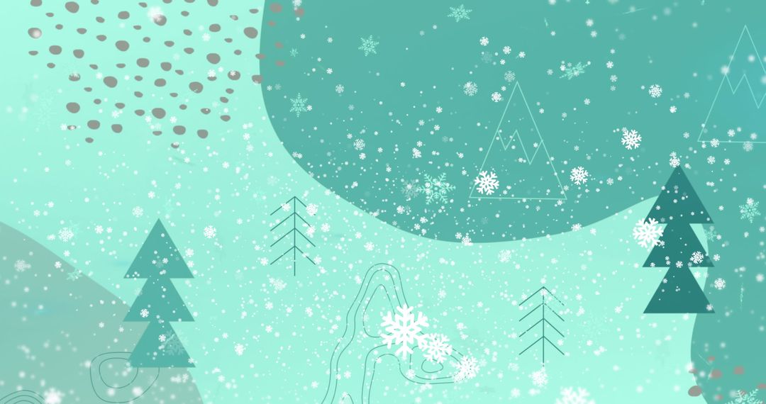 Abstract Winter Landscape with Minimalist Trees and Snowflake Icons