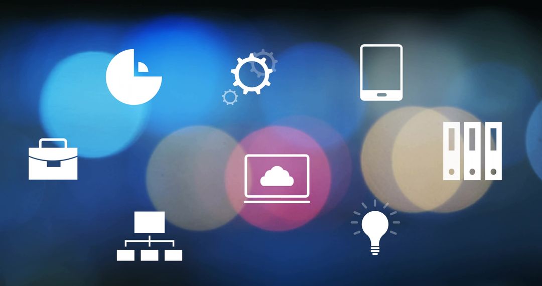 Digital Business Icons Overlay on Bokeh Background