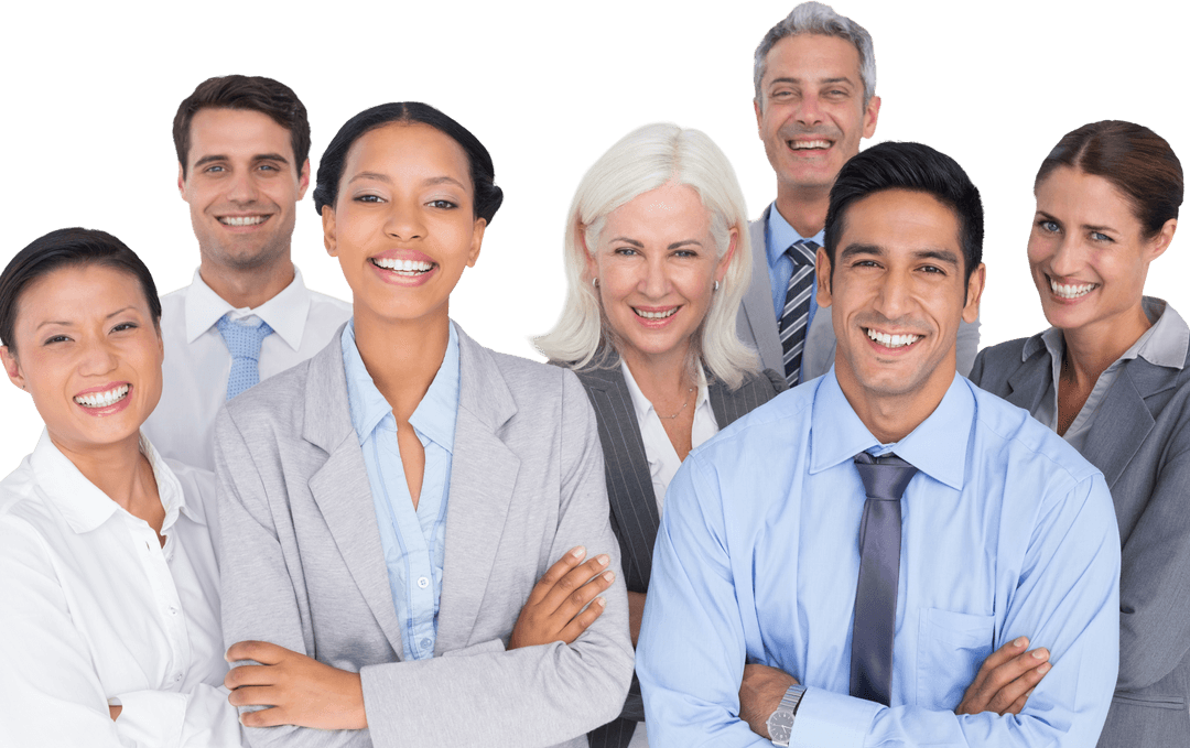 Diverse Business Team Smiling in Office with Transparent Background
