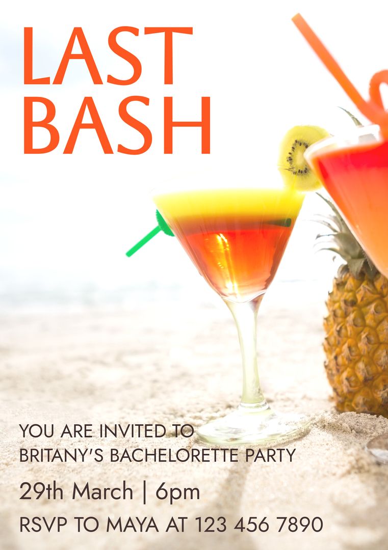 Tropical Beach Bachelorette Party Invitation with Colorful Drinks - Download Free Stock Templates Pikwizard.com