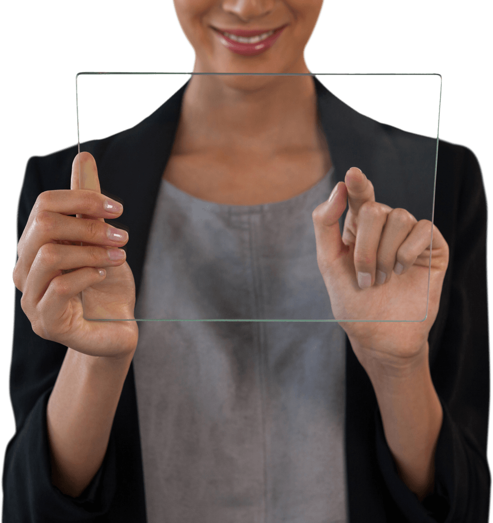 Businesswoman Interacting with Transparent Glass Interface Mockup