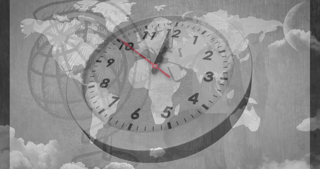 World Map with Transparent Clock Conceptual Image