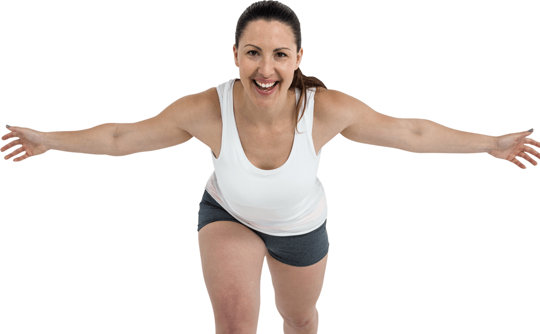 Cheerful Woman Stretching with Arms Wide Open Transparent Background