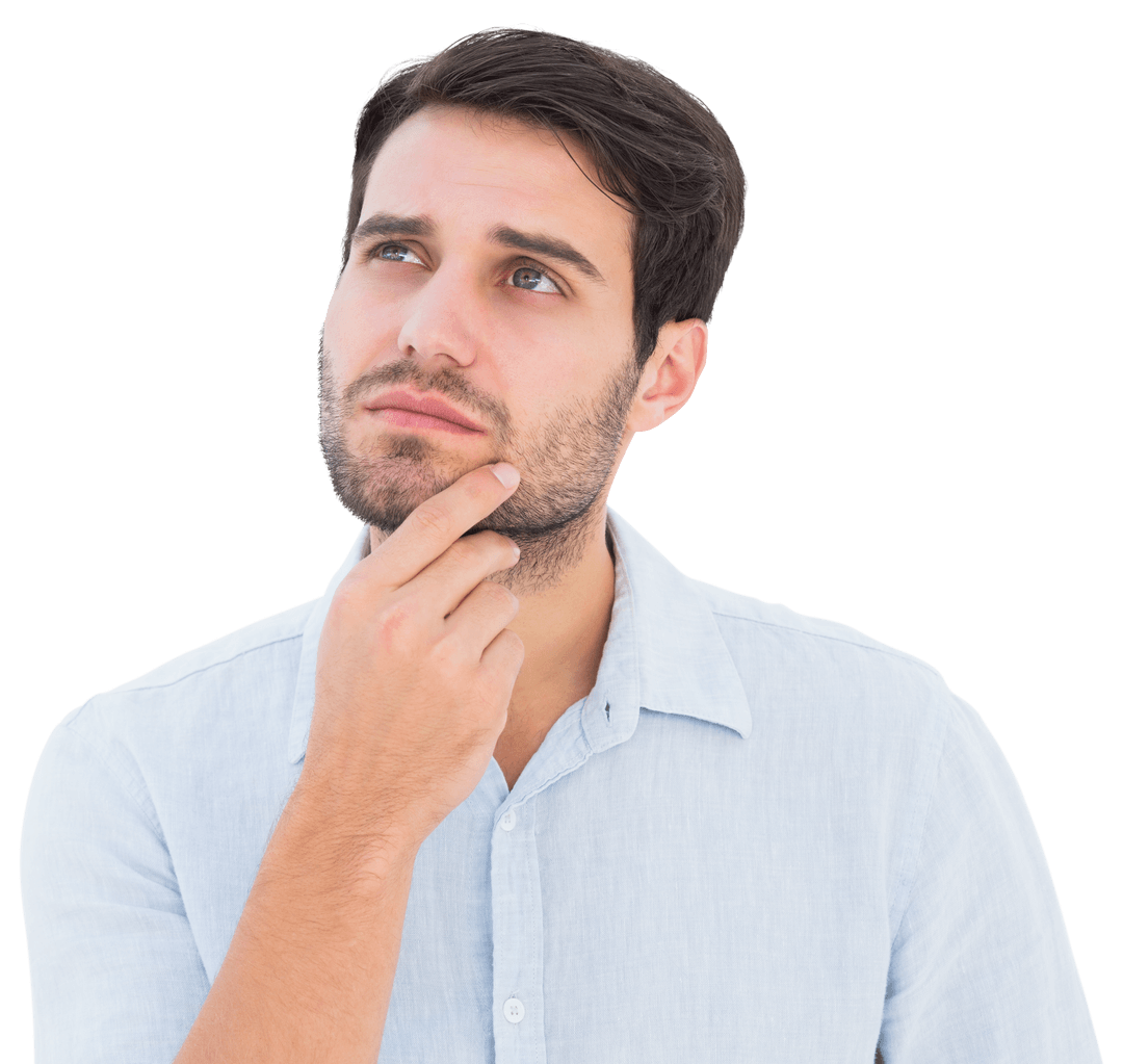 Thoughtful Man Gazing Upwards on Transparent Background