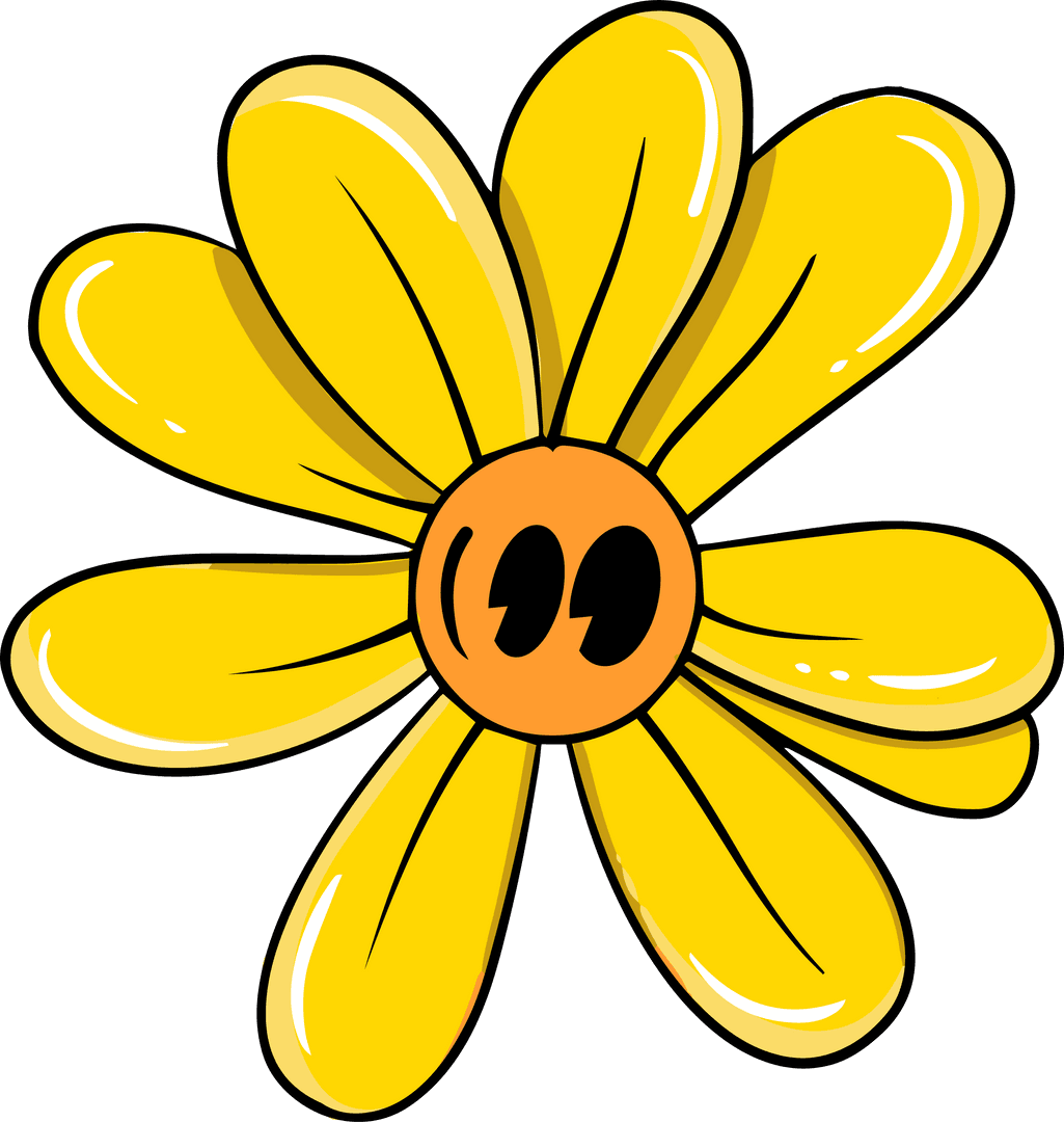 Cheerful Cartoon Yellow Flower with Glassy Eight Petals on Transparent Background