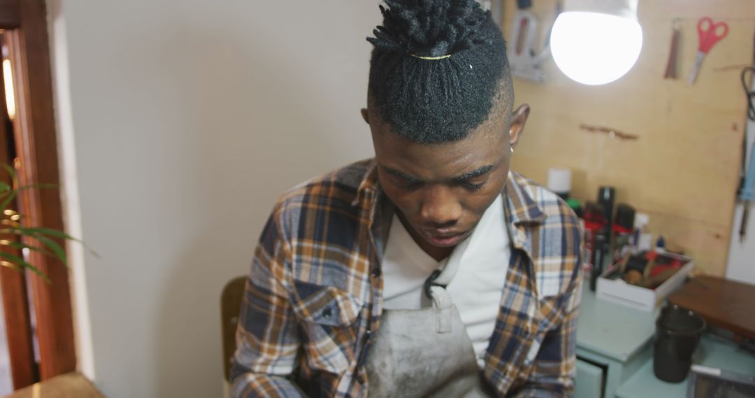 Craftsman at Work in Leather Workshop