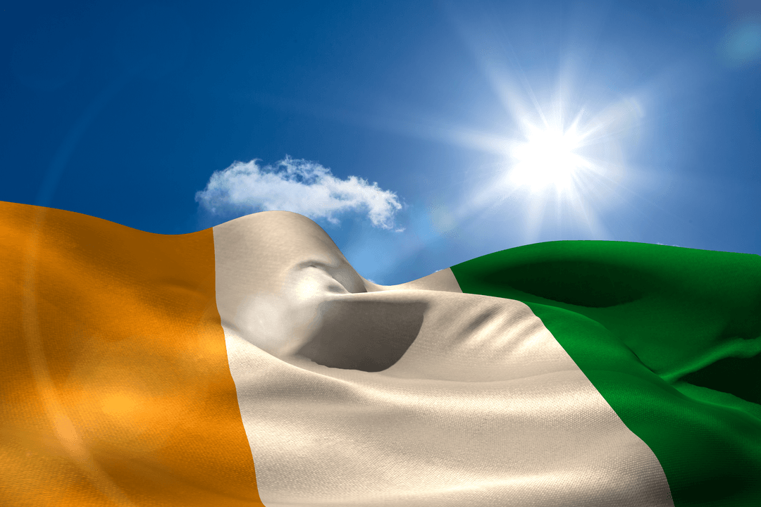 Italian Flag Waving with Bright Sun in Blue Sky on Transparent Background