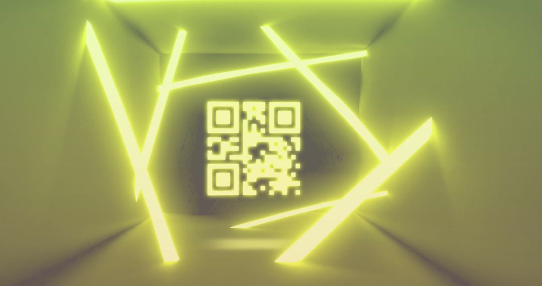 QR Code with Glowing Neon Lines on Yellow Background