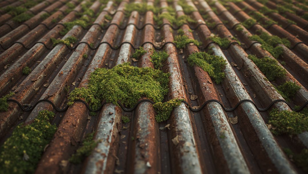 Rustic Corrugated Roof with Moss and Debris