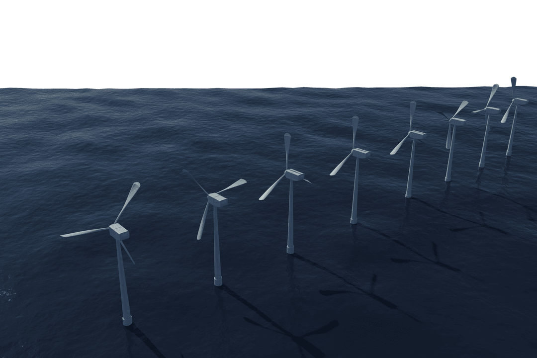 Transparent Wind Turbines Positioned in a Seascape