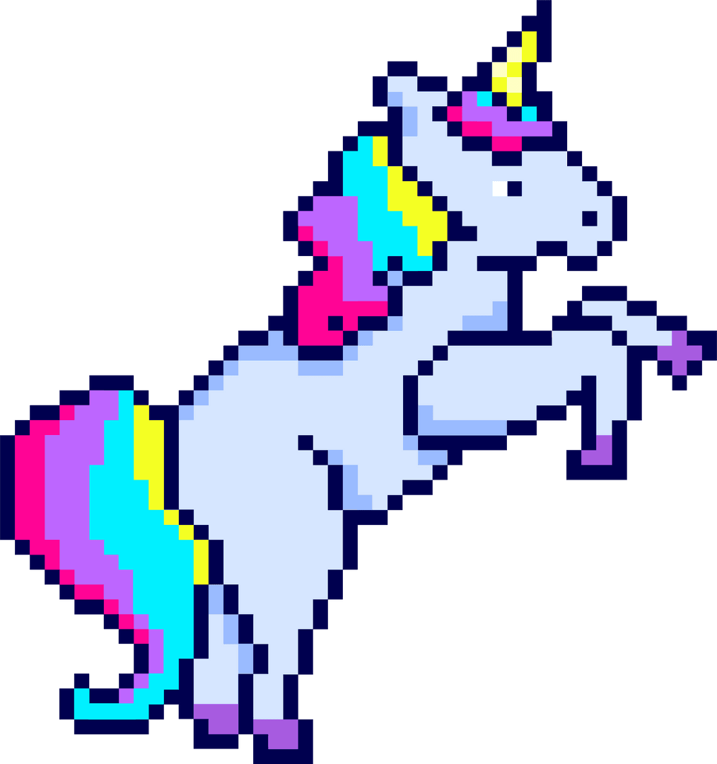 Pixel Art Unicorn with Rainbow Mane on Transparent Background