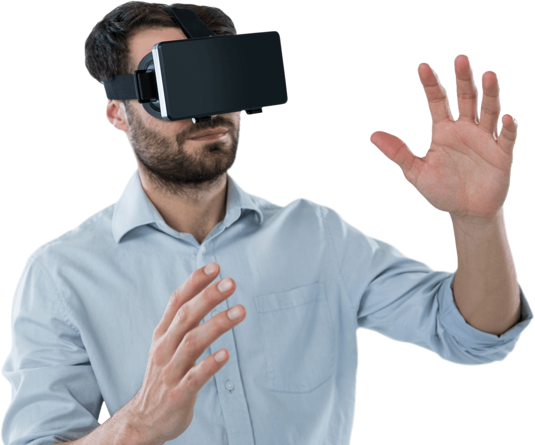 Man Exploring Virtual Reality with VR Glasses, Transparent Background