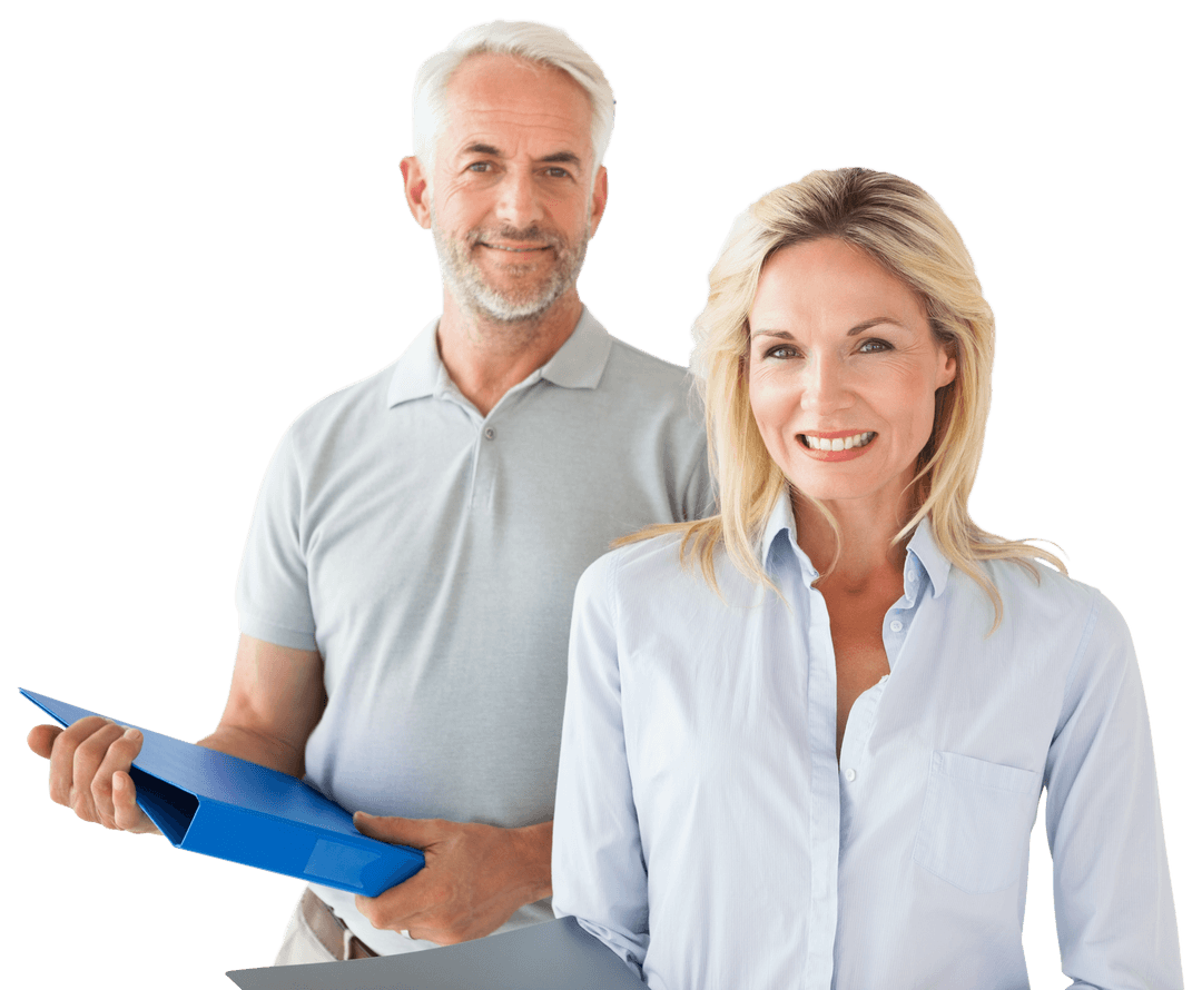 Confident Business Professionals Holding Files on Transparent Background