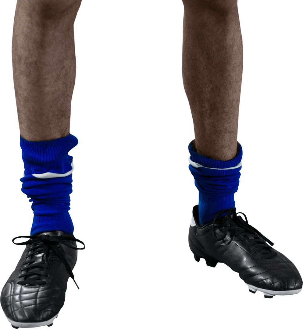 Transparent Football Player Legs with Black Cleats and Blue Socks