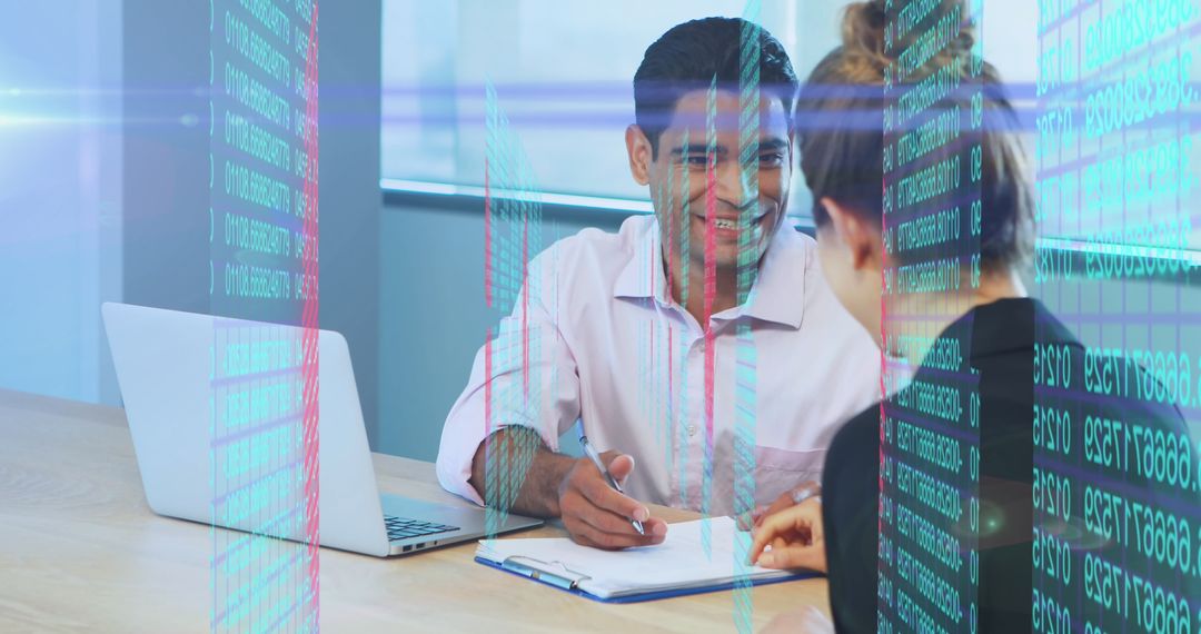 Data Overlay with Diverse Businesspeople in Technology Meeting