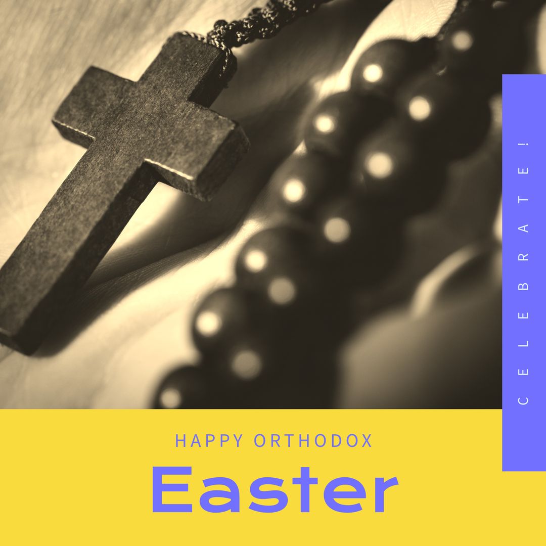 Composite of celebrate happy orthodox easter text and close-up of hand holding rosary beads - Download Free Stock Templates Pikwizard.com