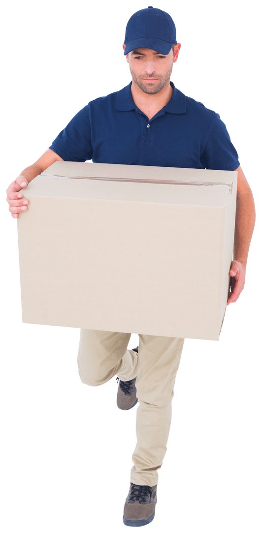Transparent Delivery Person Running with Cardboard Box