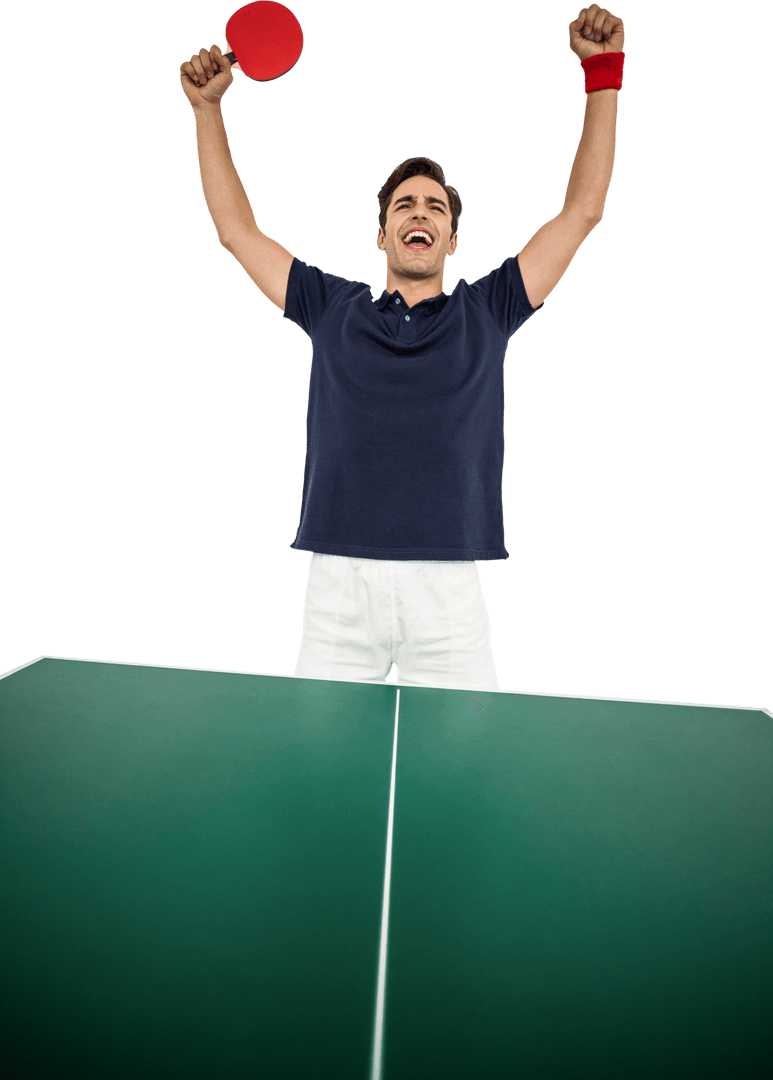 Victorious Table Tennis Player Smiling on Transparent Background