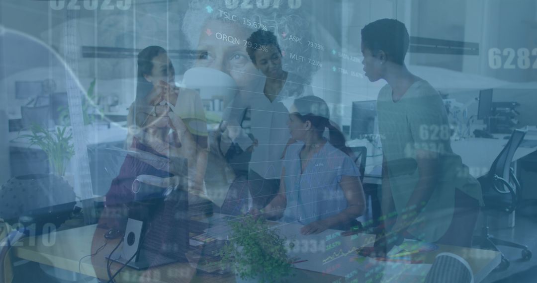 Diverse Team Meeting Discusses Financial Strategy with Data Visualization