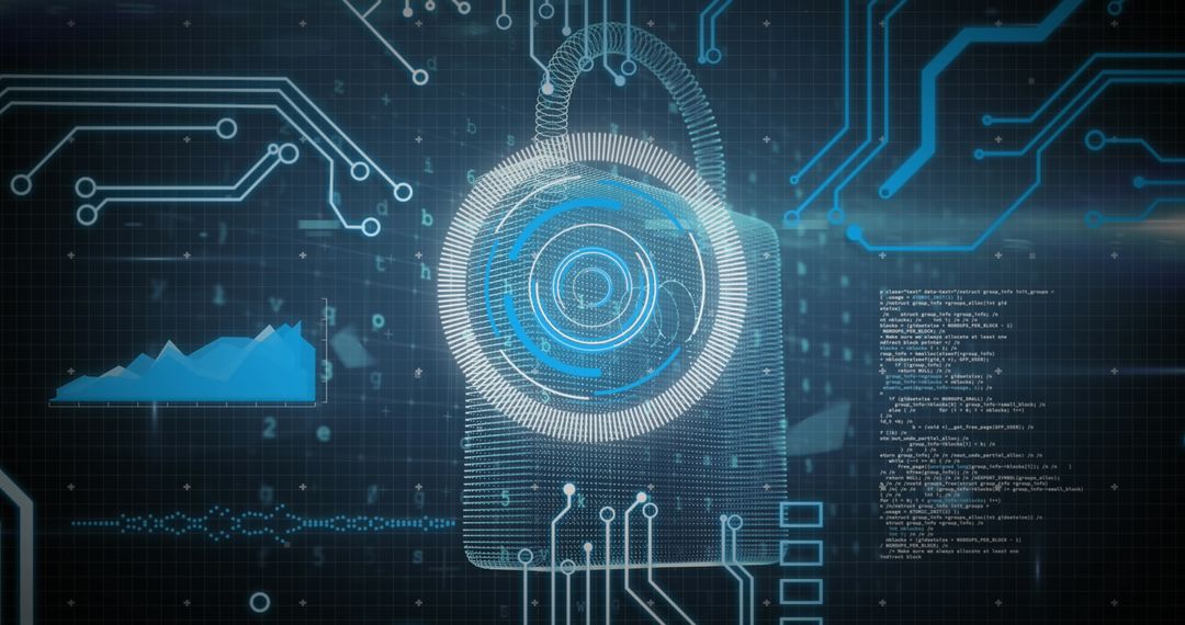 Digital Security Concept with Futuristic Padlock and Circuit Board