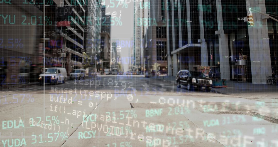 Financial Data Overlay on Urban Street Abstract Display